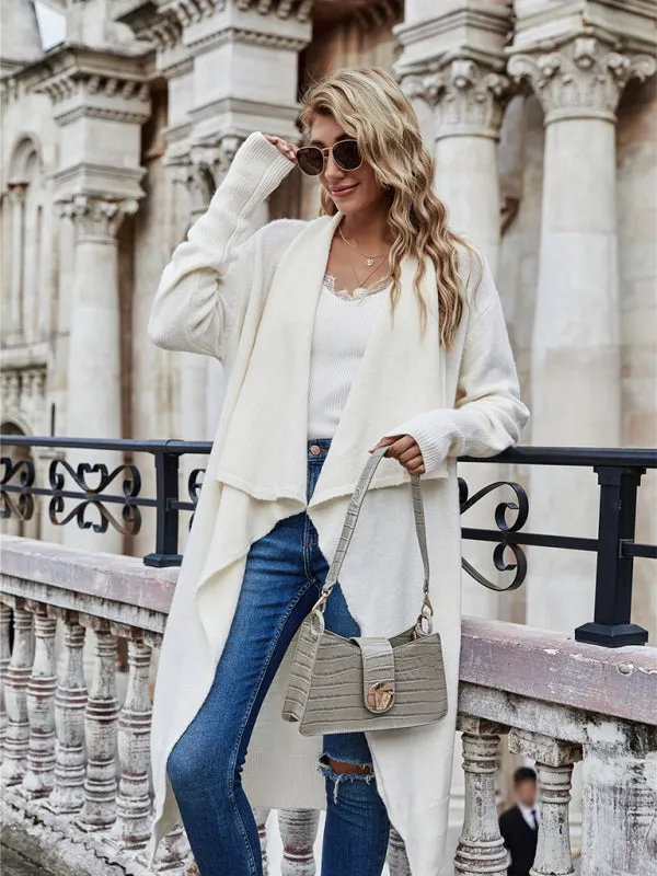 Drape Knitted Waterfall Collar Pocketed Cardigan Coat