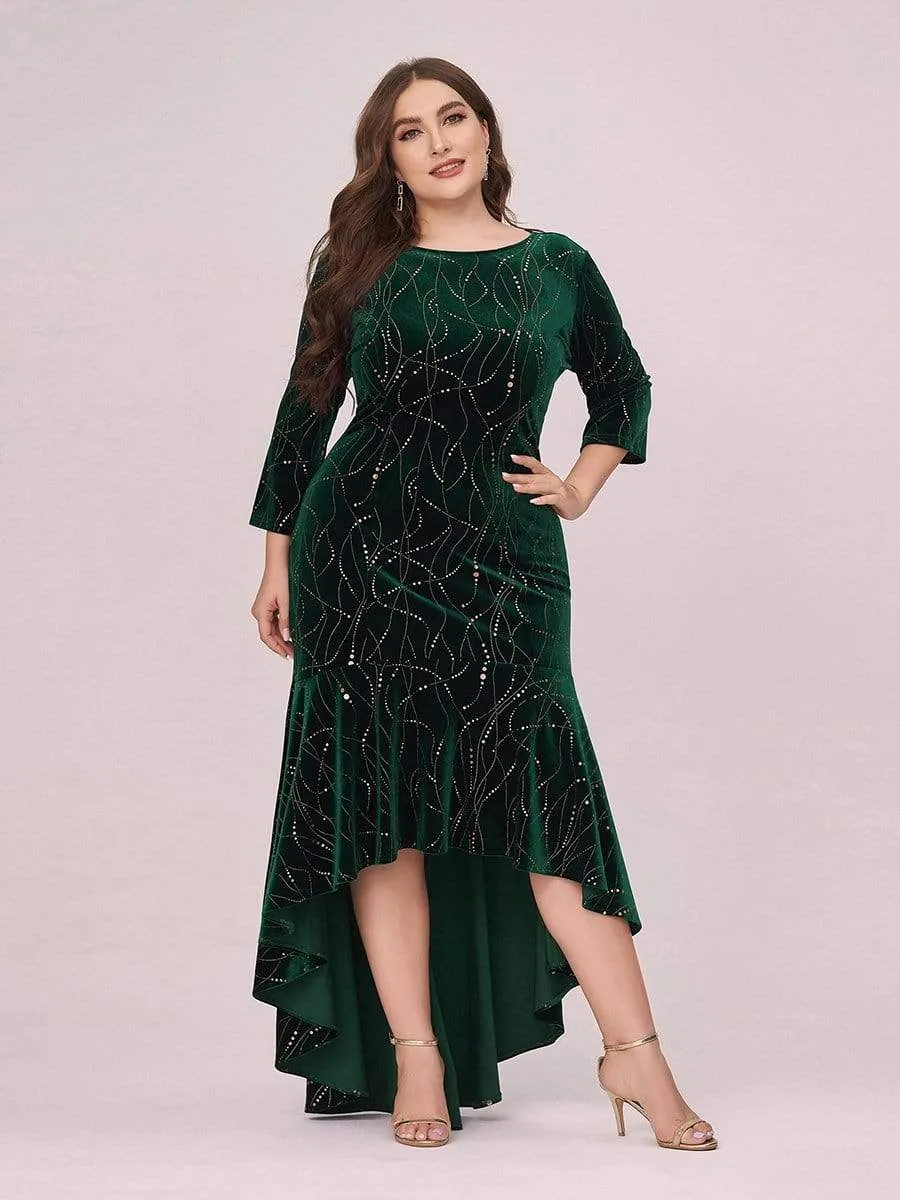 Elegant Plus Size Bodycon High-Low Formal Velvet Party Dress