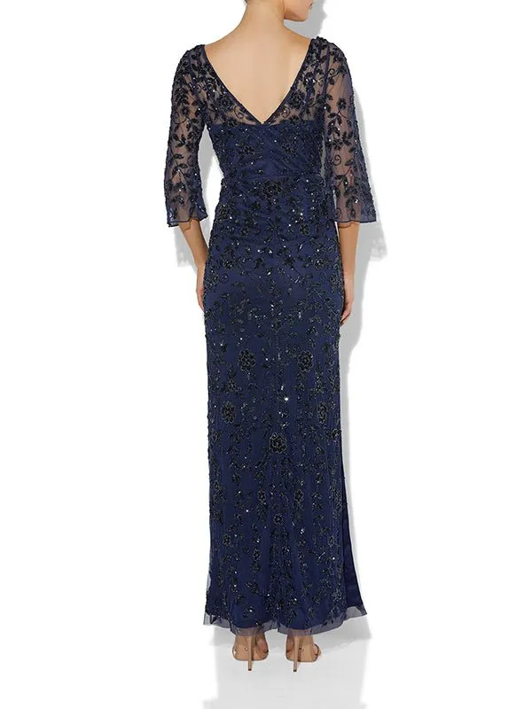 Eliza Navy Hand Beaded Gown