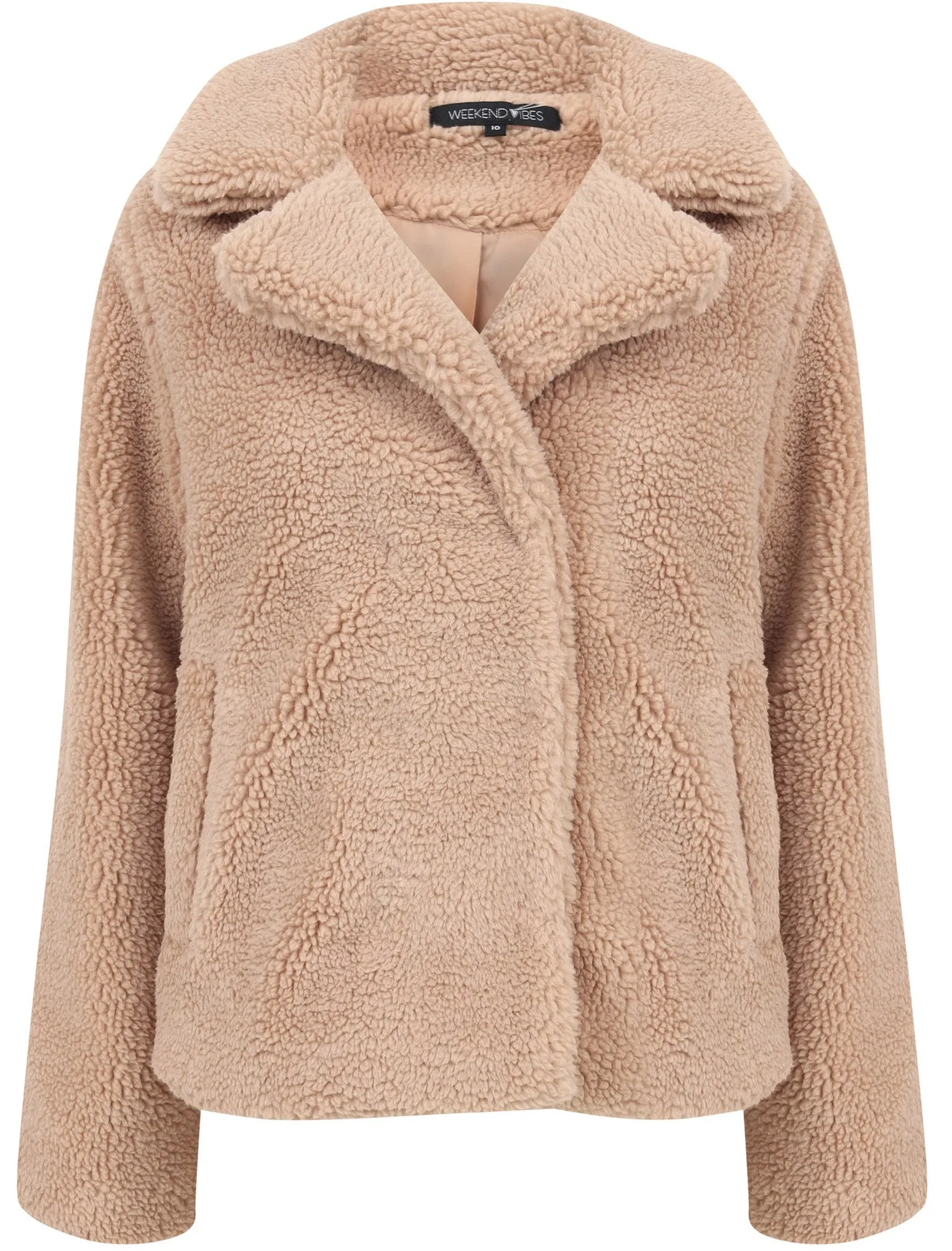 Flamingo Biker Style Borg Teddy Jacket In Oatmeal - Weekend Vibes