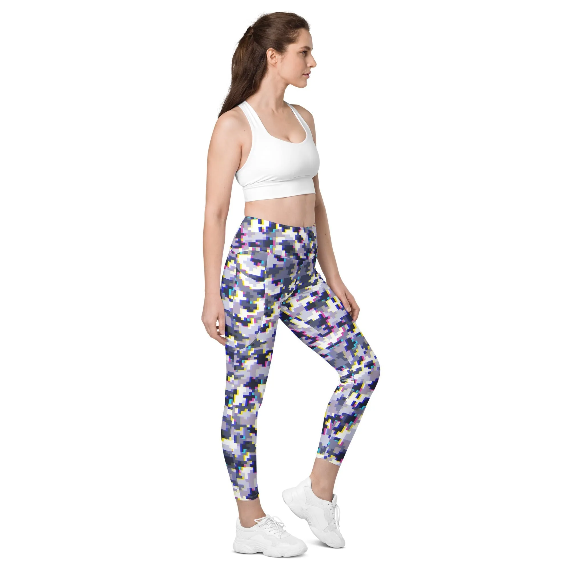 Glitchy Camo Leggings With Pockets