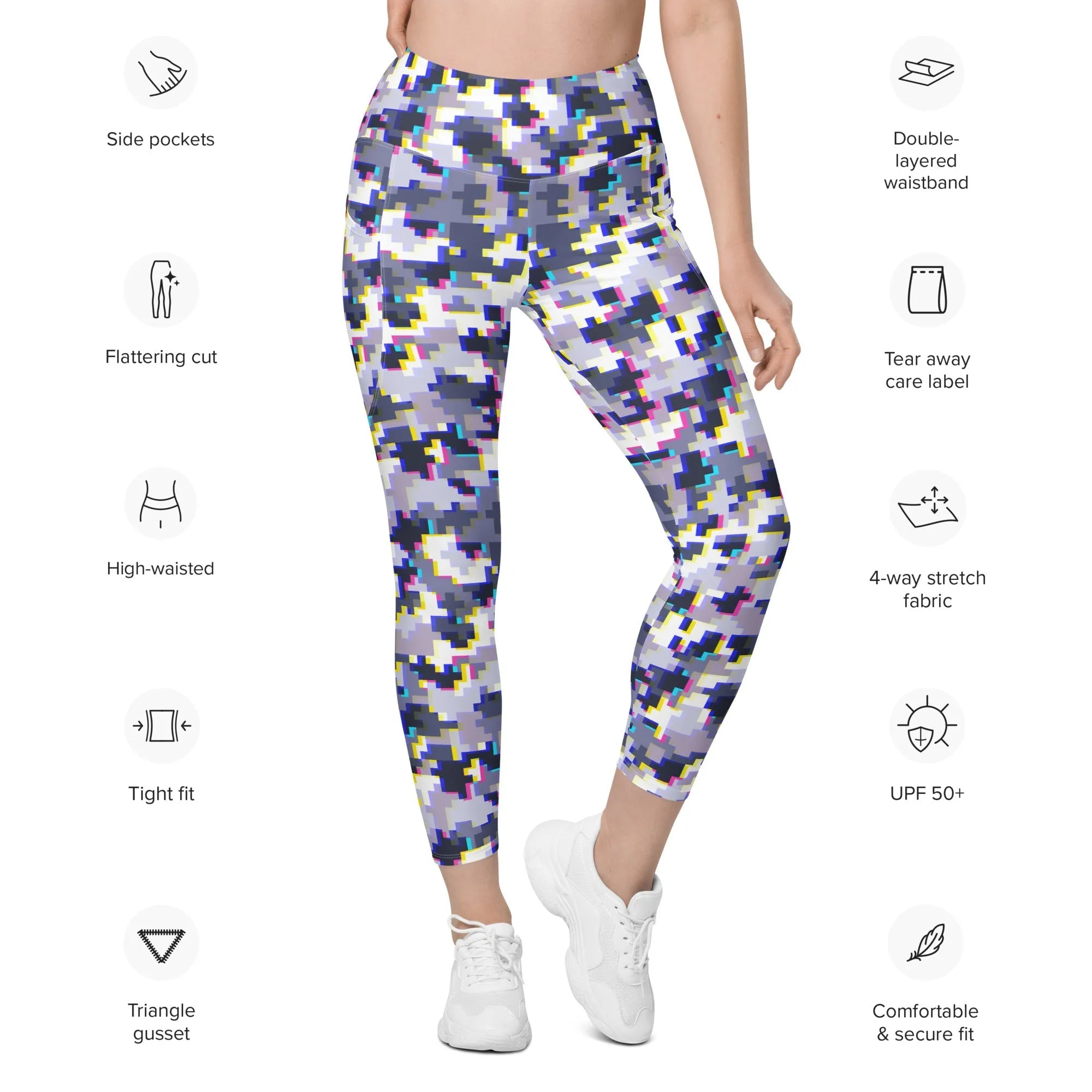 Glitchy Camo Leggings With Pockets