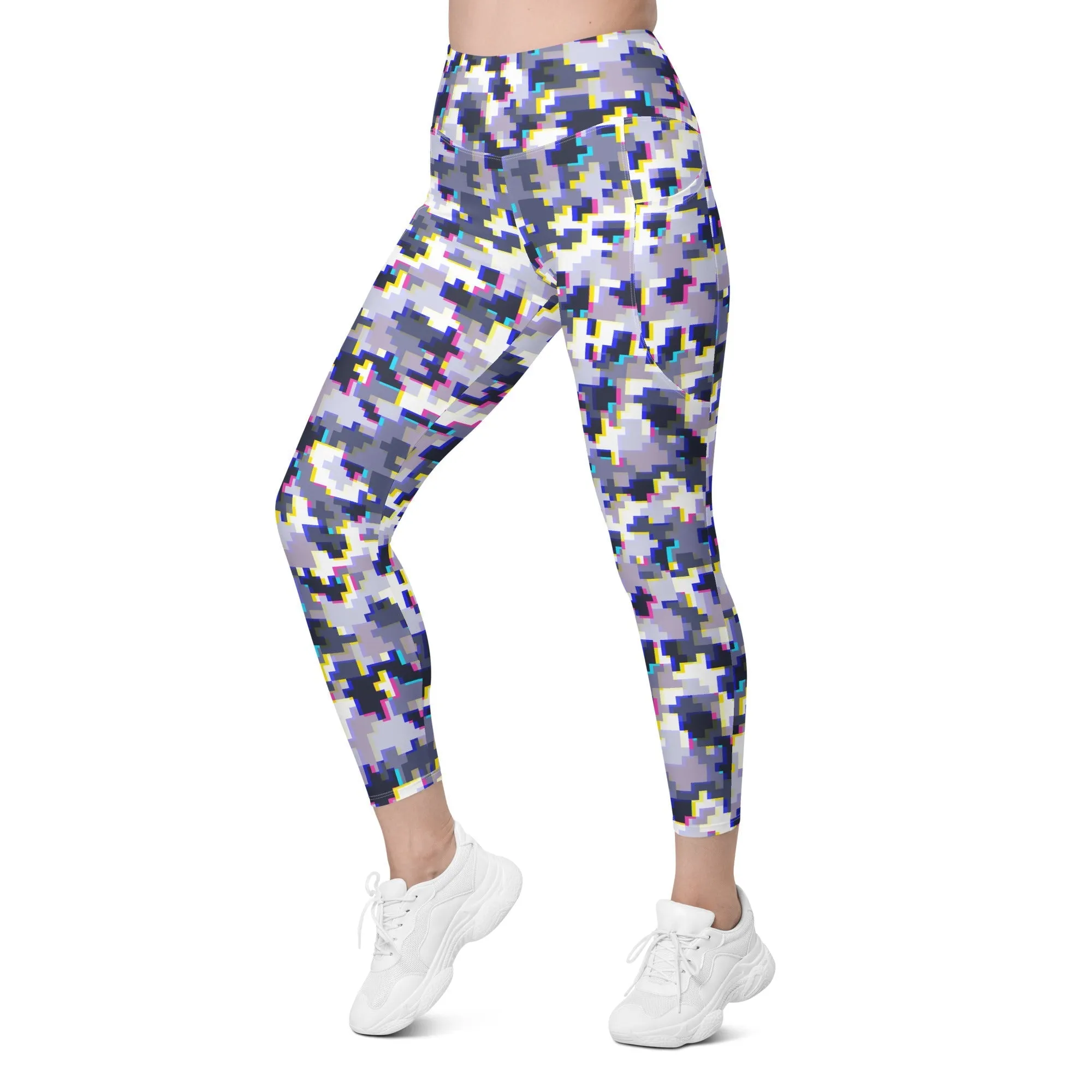 Glitchy Camo Leggings With Pockets