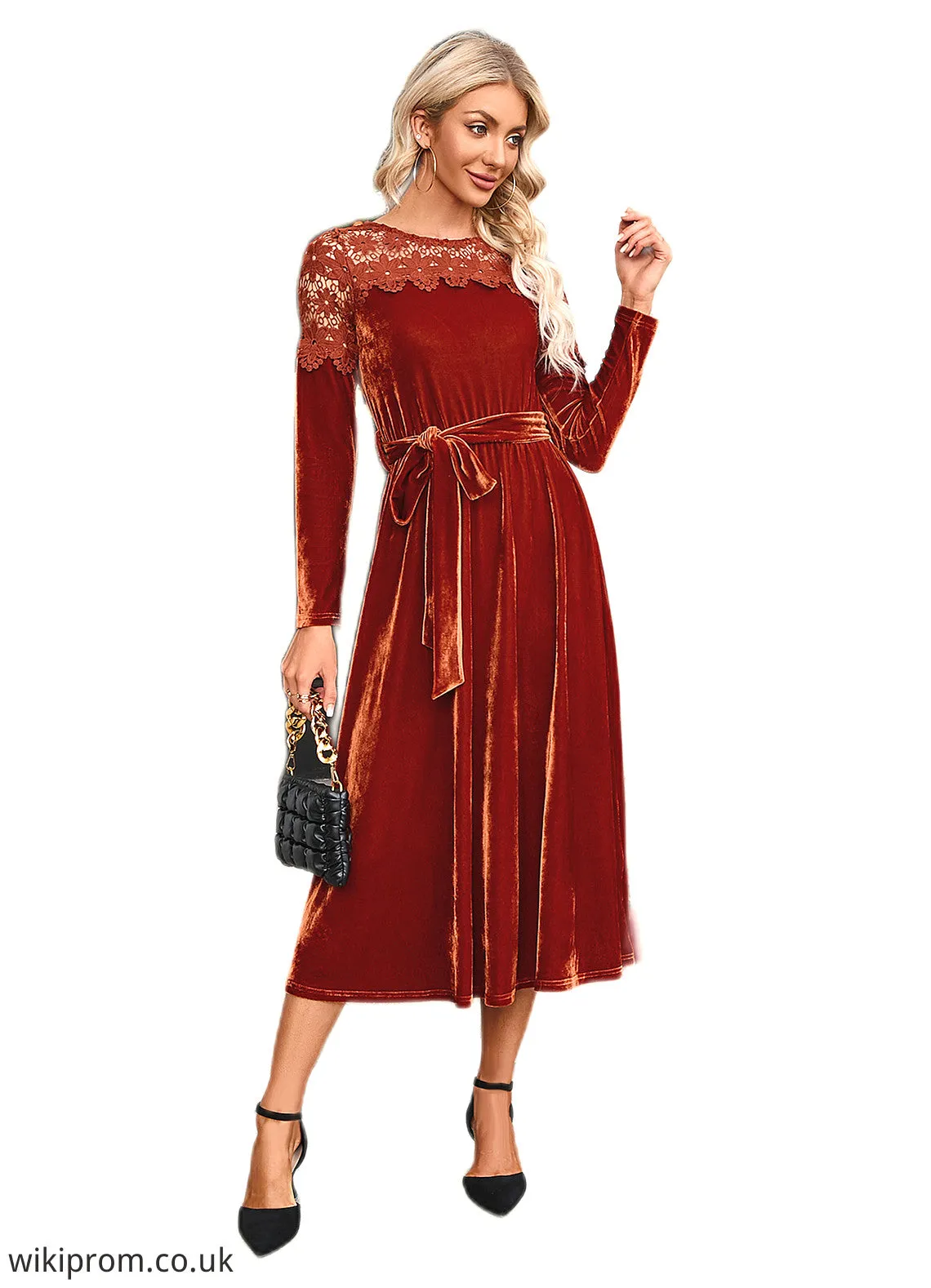 Gracie Scoop Elegant A-line Velvet Dresses SWKP0022496