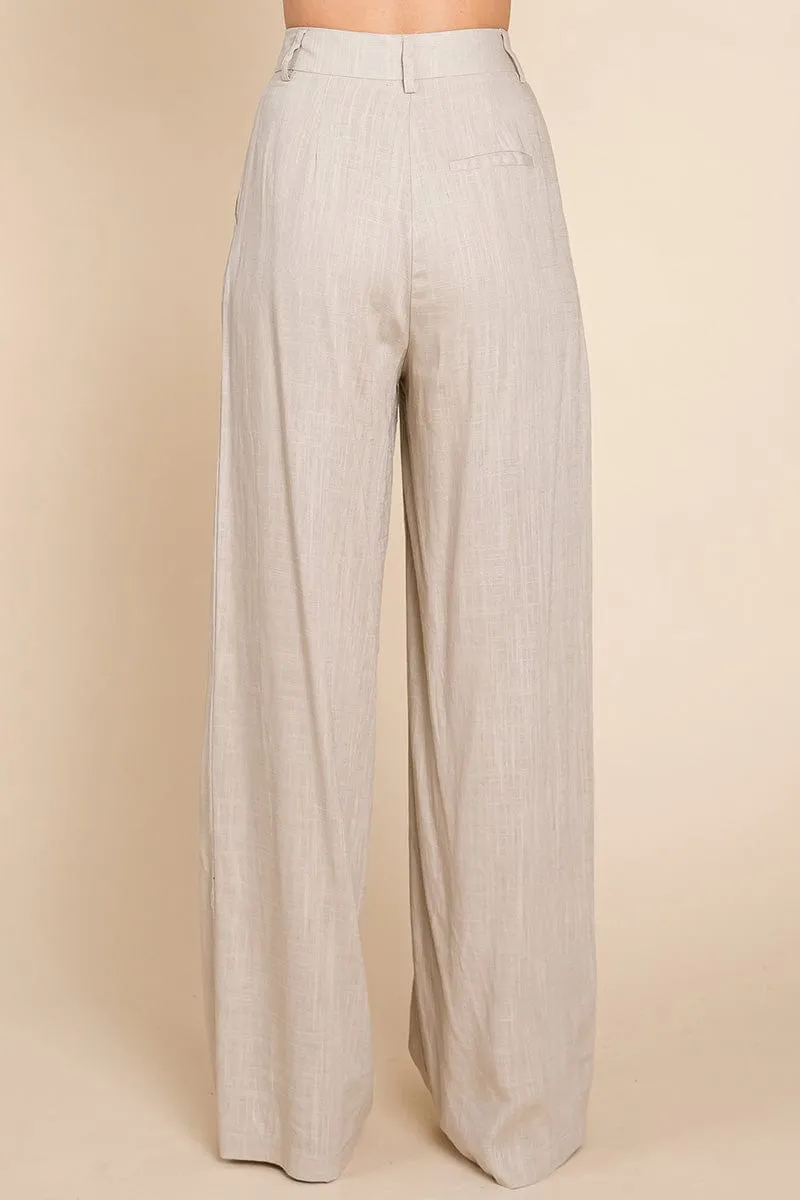 Hide Waist Wide Leg Pants and Crop Top Linen Sets