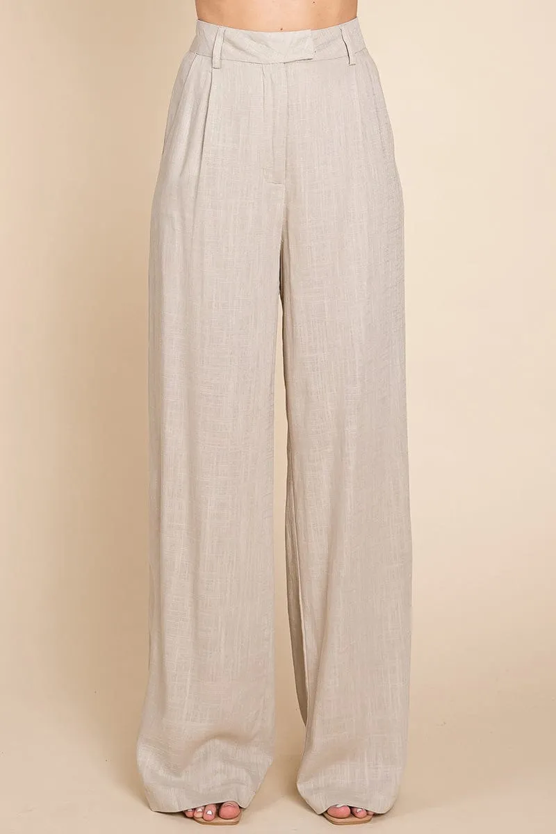 Hide Waist Wide Leg Pants and Crop Top Linen Sets