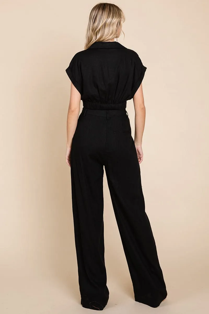 Hide Waist Wide Leg Pants and Crop Top Linen Sets