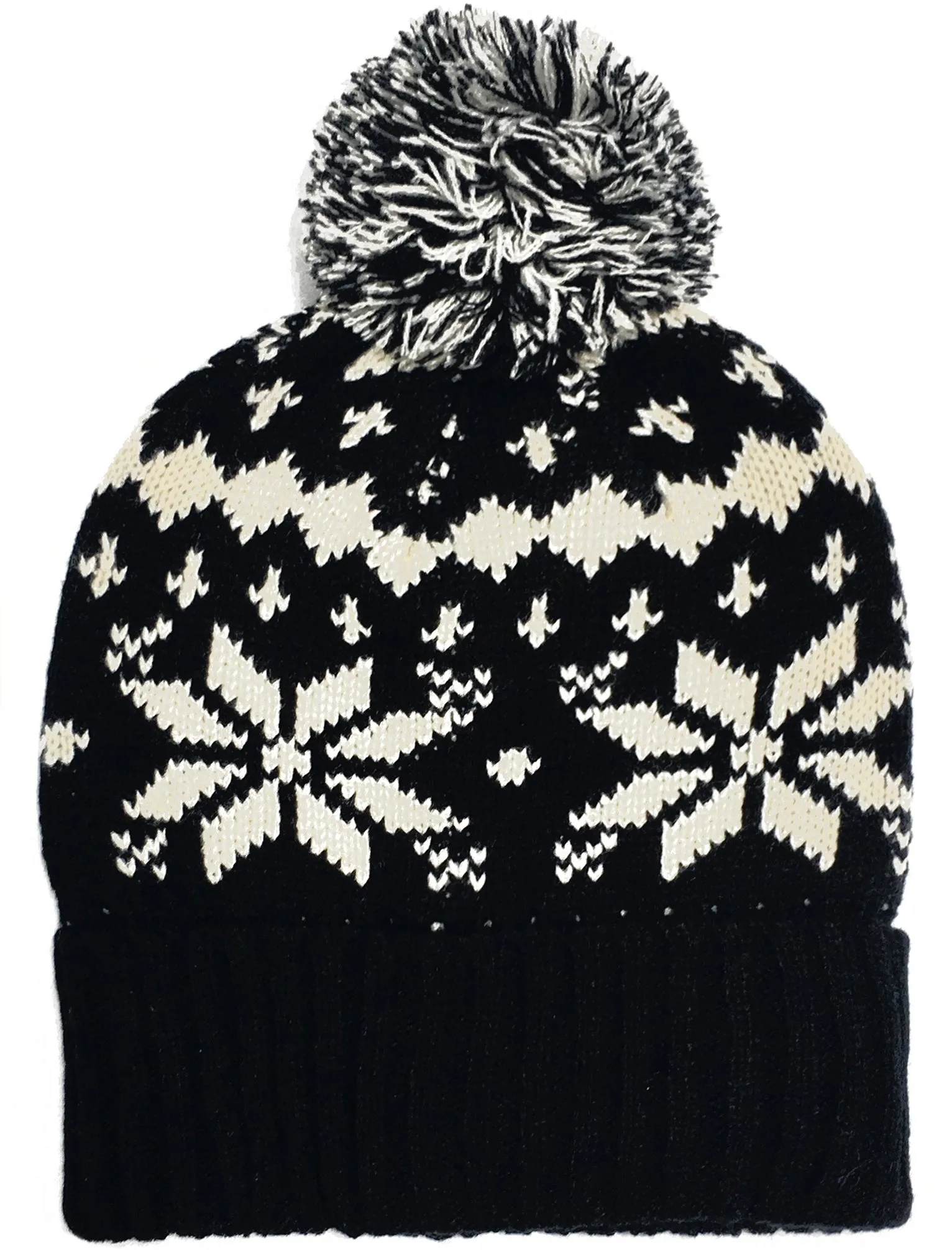 James Fairisle Knitted Bobble Hat in Black