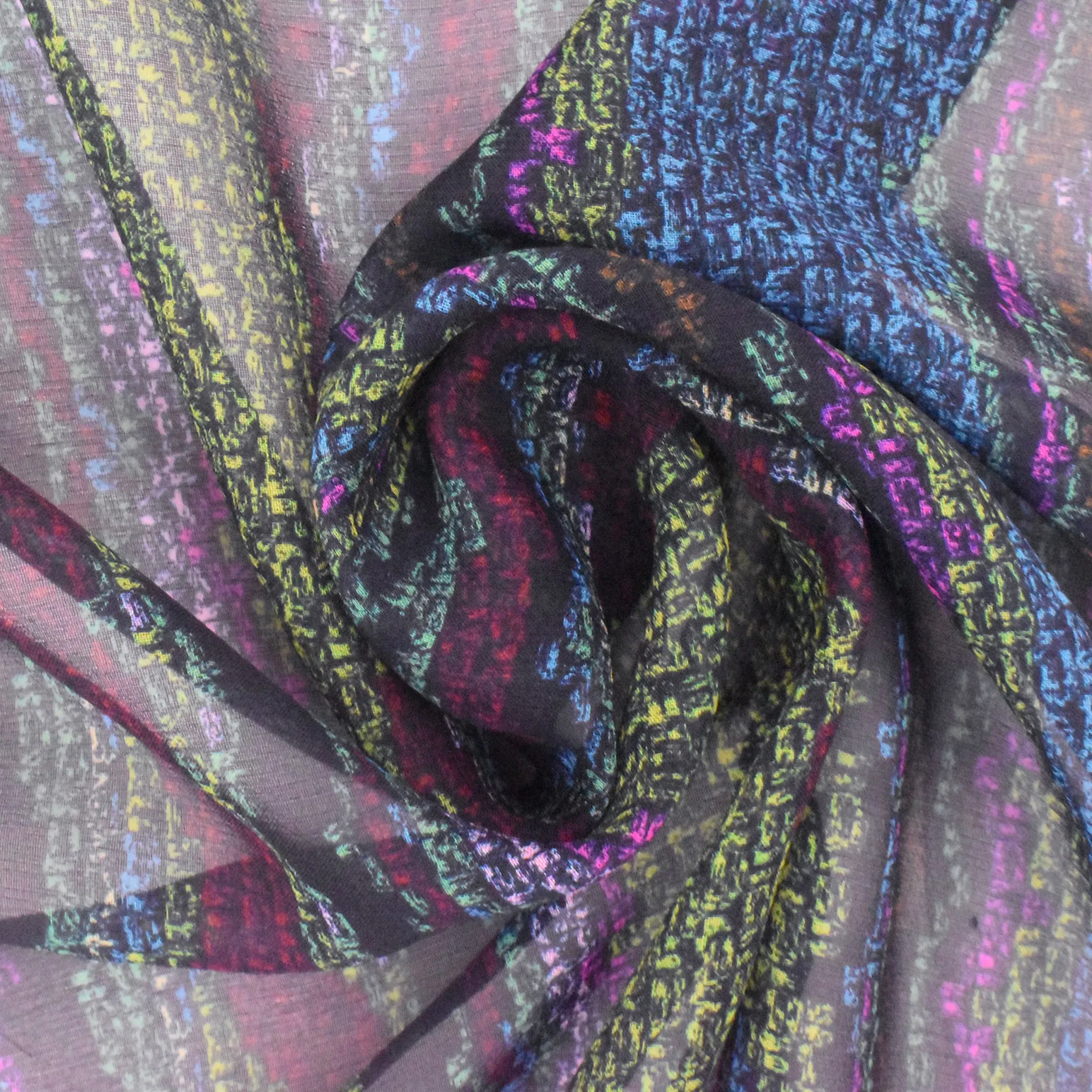 Lime-Blue-Multi Digital Texture Printed Silk Chiffon Fabric