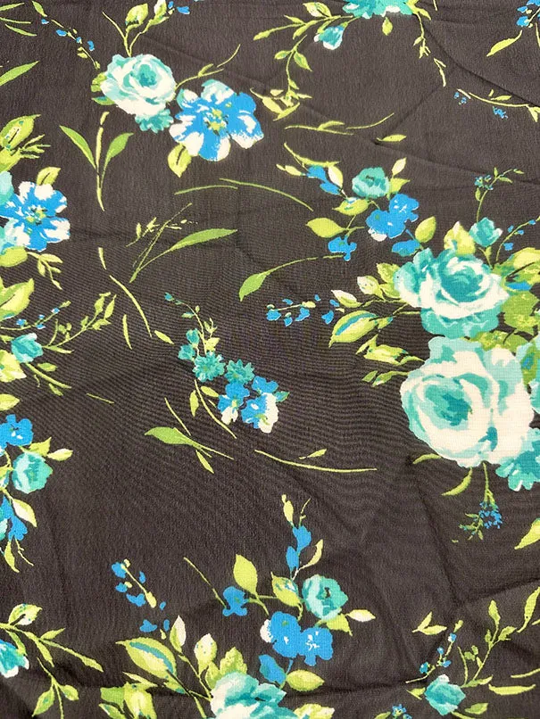 Mint Roses Floral Print Poly Chiffon Fabric