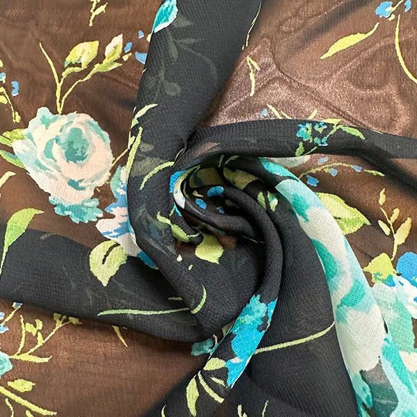 Mint Roses Floral Print Poly Chiffon Fabric