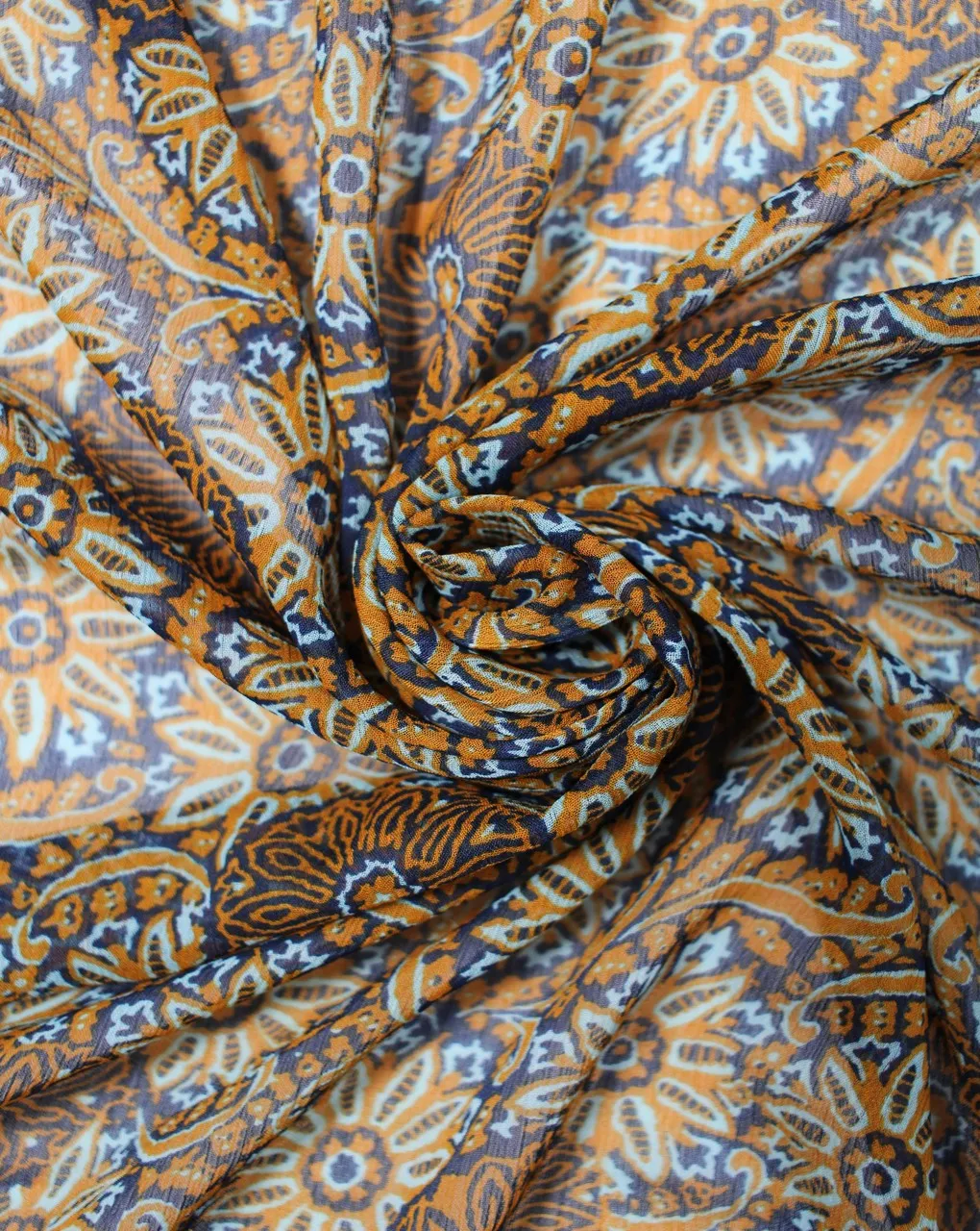 Navy Blue And Multicolor Floral Print Polyester Chiffon Fabric