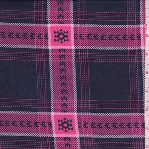 Navy/Hot Pink Plaid Chiffon Fabric