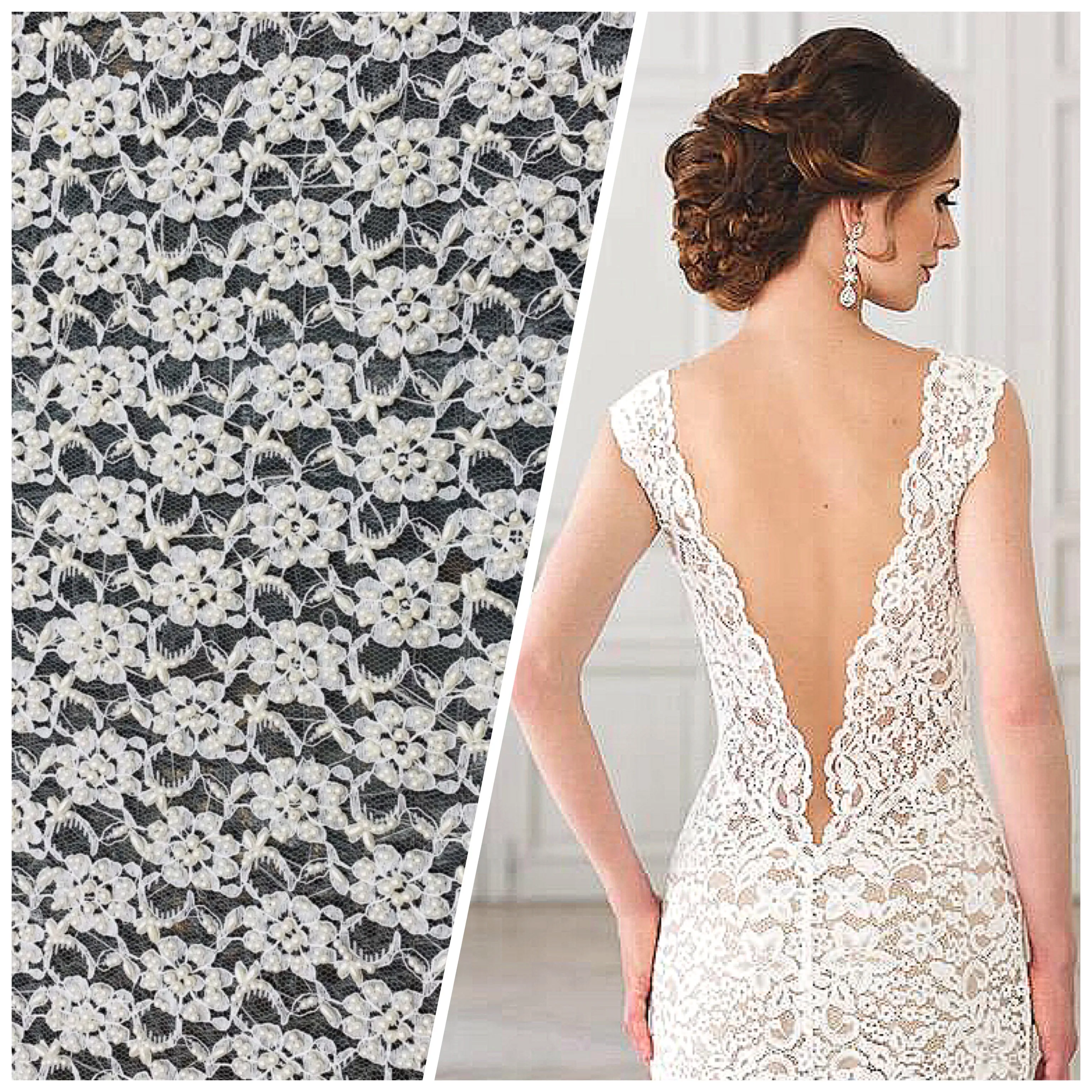 NEW Designer Bridal Beaded Mesh Floral Lace with Pearls Fabric