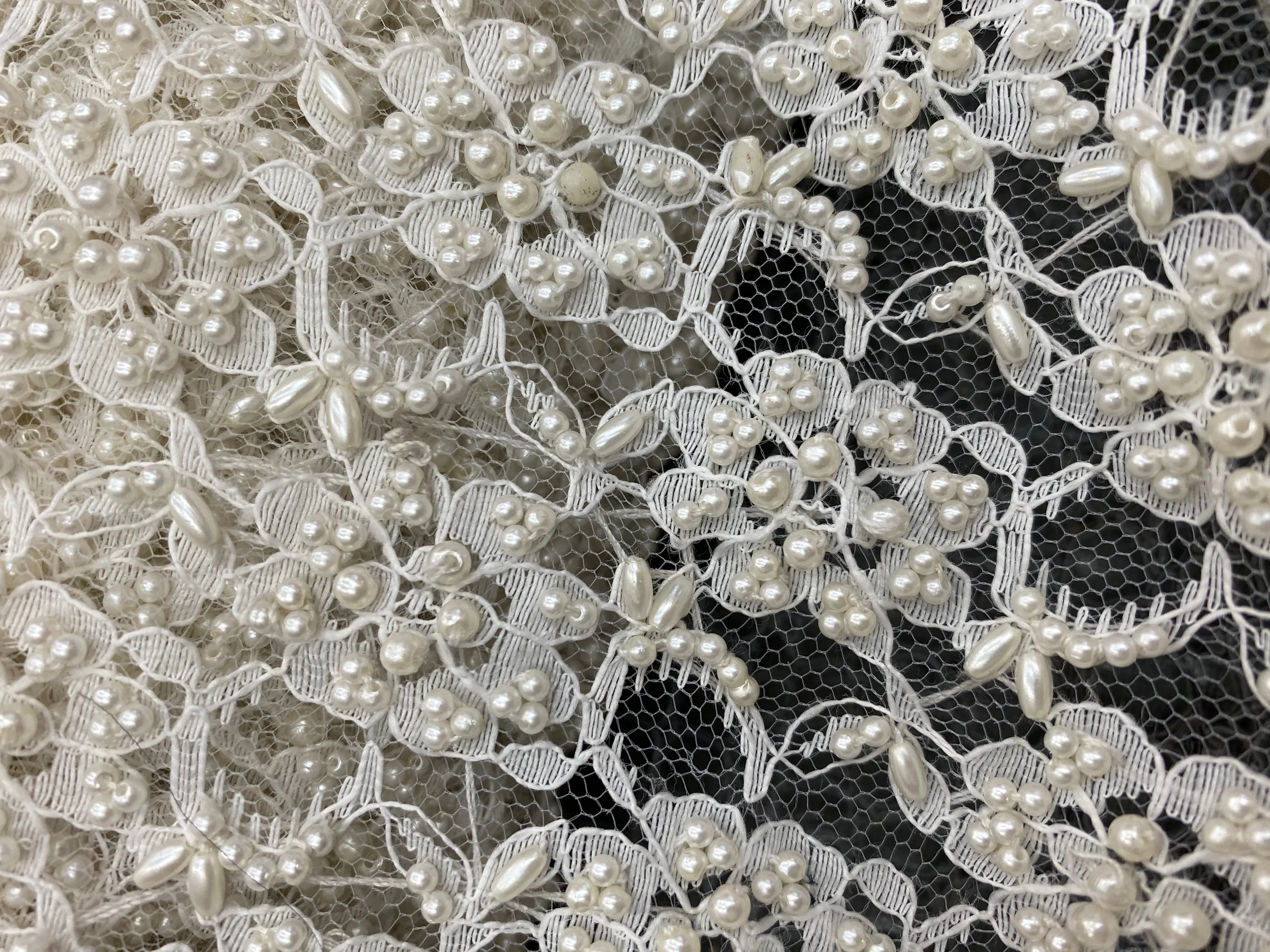 NEW Designer Bridal Beaded Mesh Floral Lace with Pearls Fabric