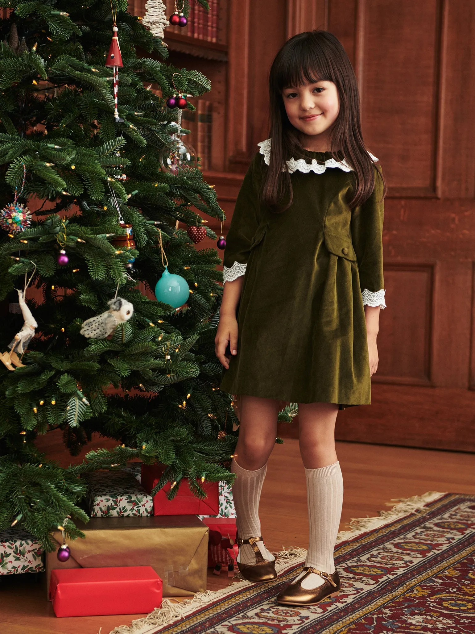 Olive Maranta Velvet Girl Dress