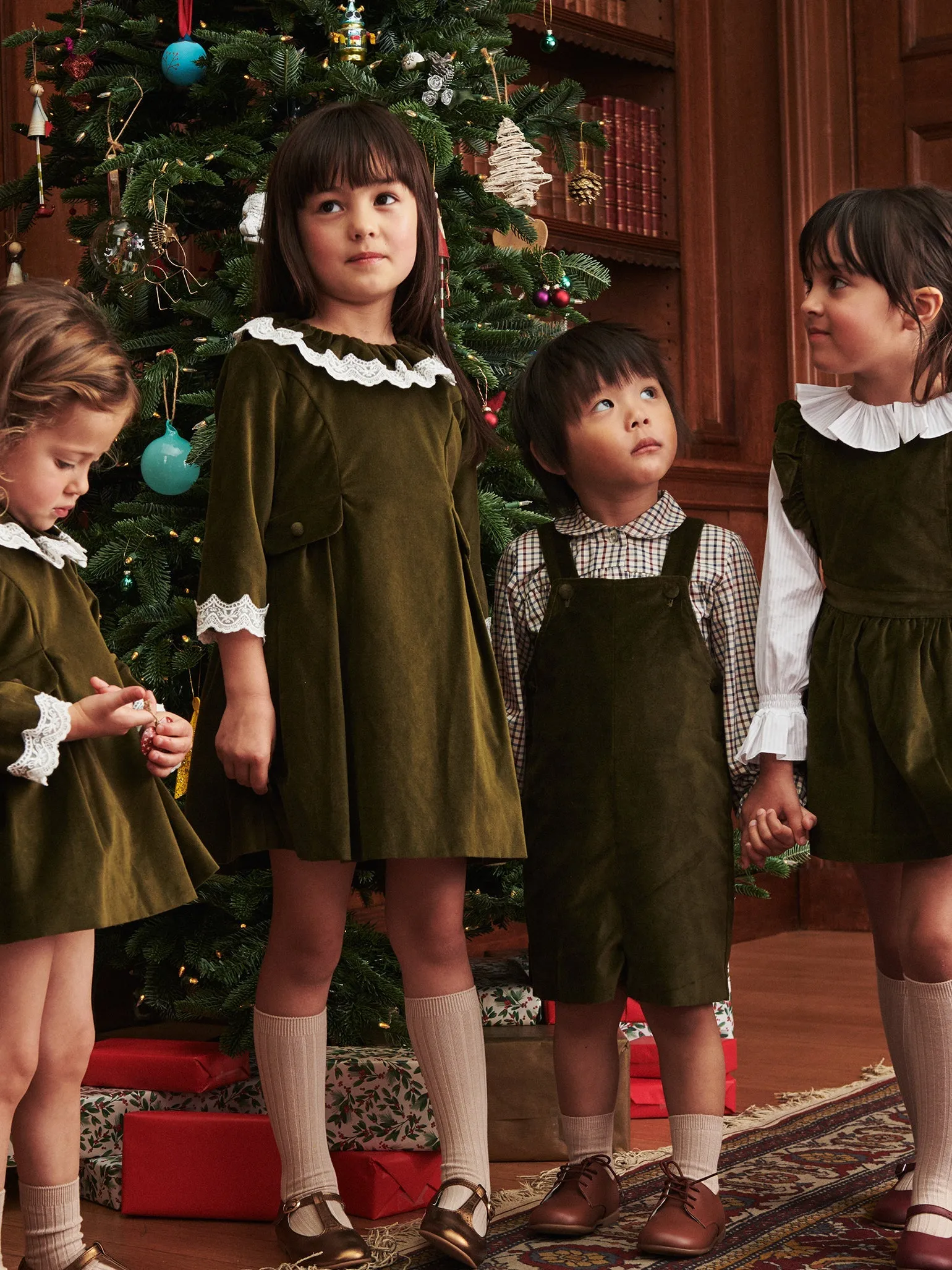 Olive Maranta Velvet Girl Dress