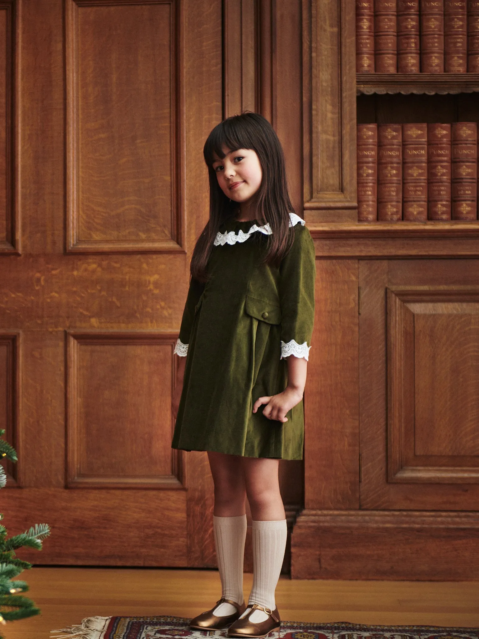 Olive Maranta Velvet Girl Dress