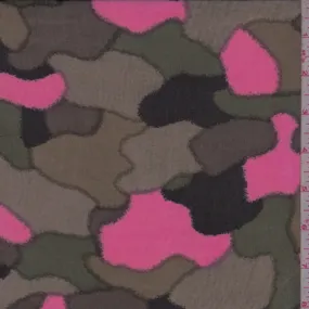 Olive/Taupe/Pink Abstract Camo Chiffon Fabric