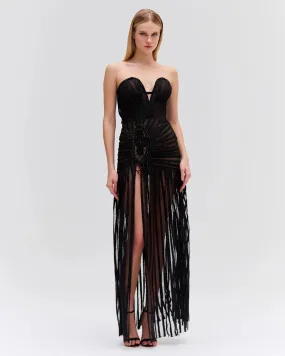 PatBo Sparkle Tulle Strapless Maxi Dress Black