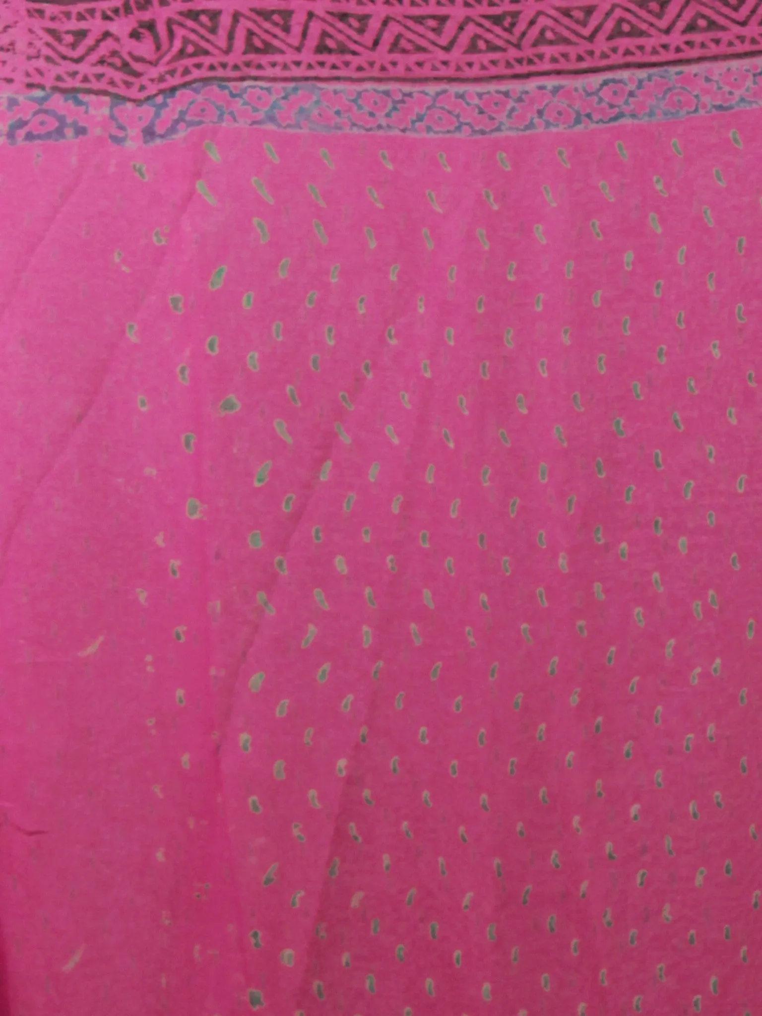 Pink Green Hand Block Printed Chiffon Saree - S031701847