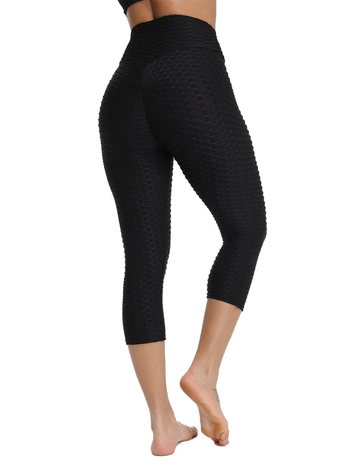 SEASUM Tummy Control Leggings Textured Women Workout Capris