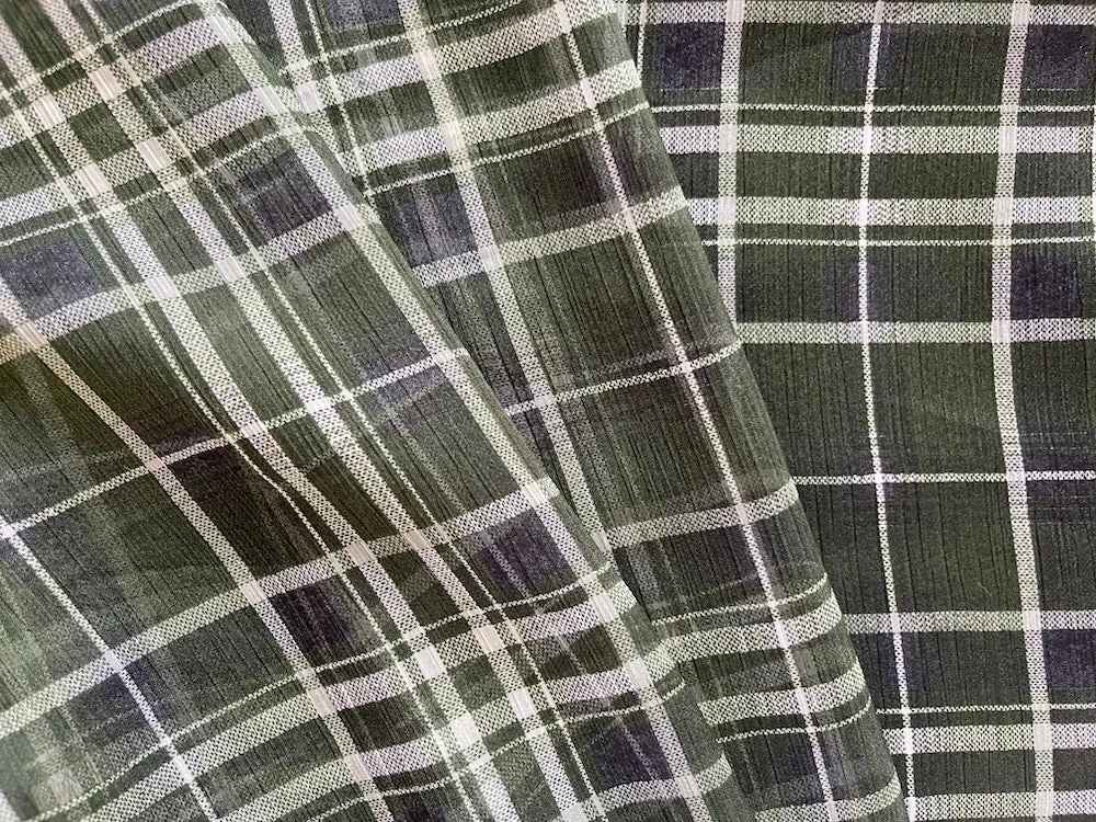 Sheer Pine Plaid Crinkled Polyester Chiffon (Made in Italy)