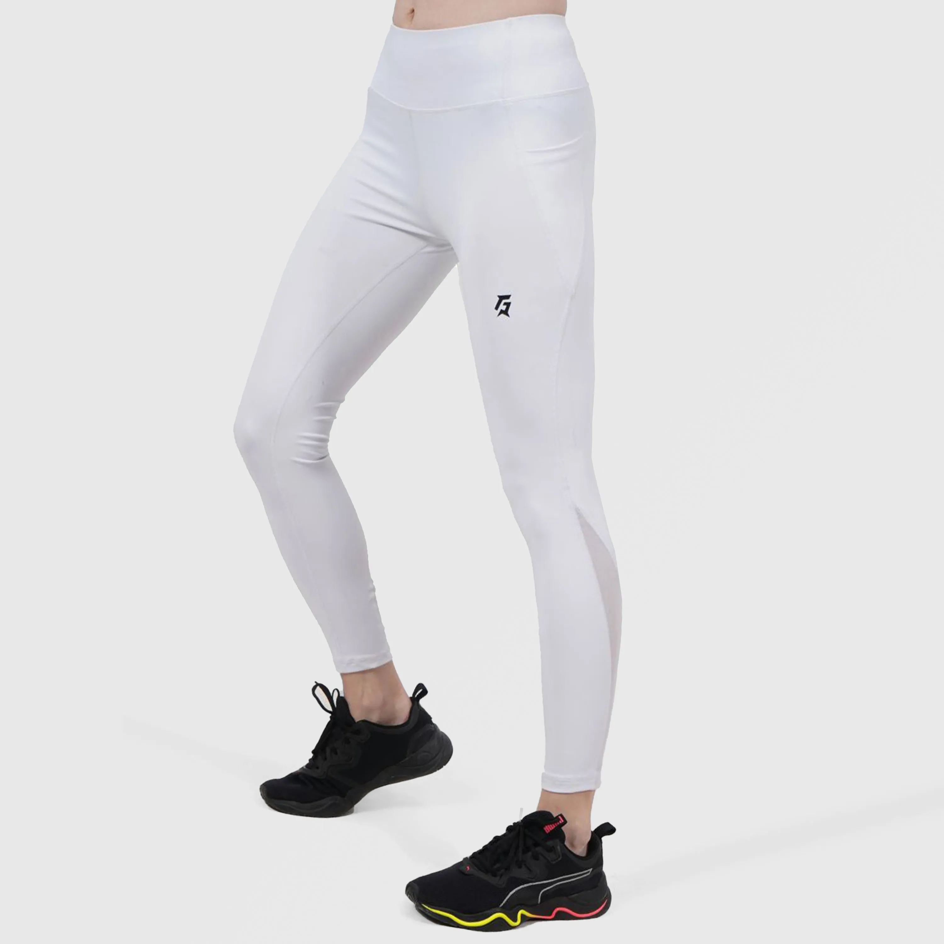 Side Mesh Fitness Leggings (White)