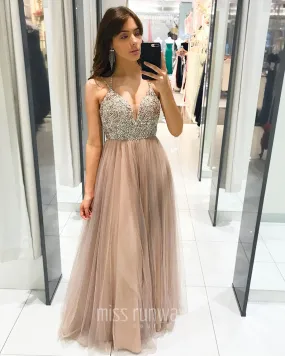 Sienna Beaded Tulle Gown - Dusty Pink [SAMPLE]