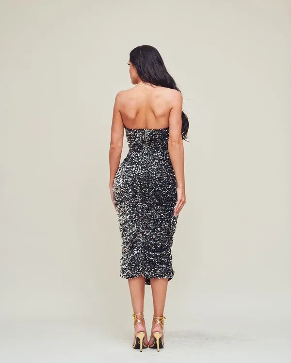 Silver Velvet Sequin Midi Dress