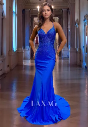 Spaghetti Straps Beaded Mermaid Party Prom Formal Evening Dress