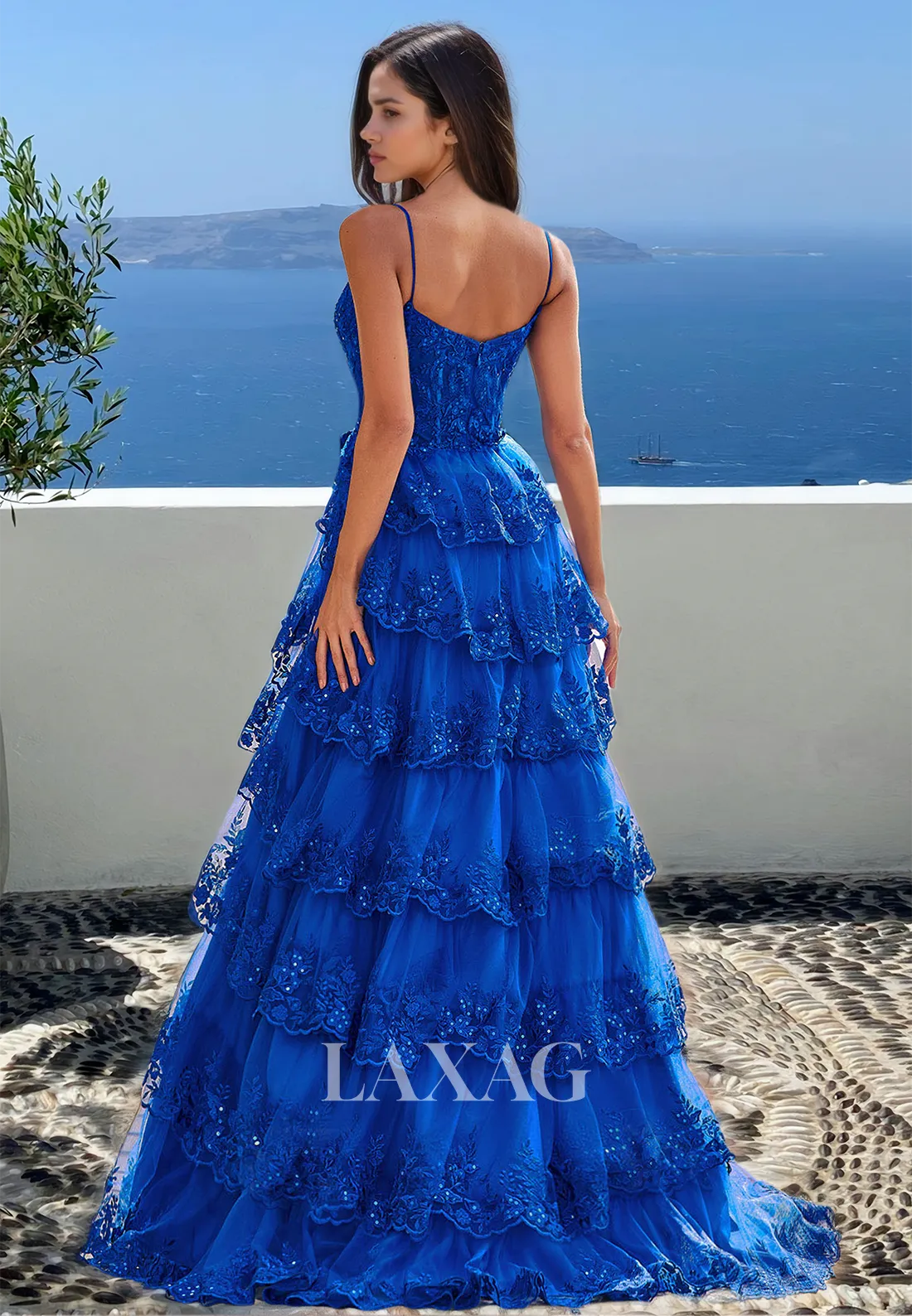 Sweetheart Off-Shoulder Sleeveless Beaded Formal Gowns Spaghetti Straps Glitter Applique Tiered A-Line Prom Dress