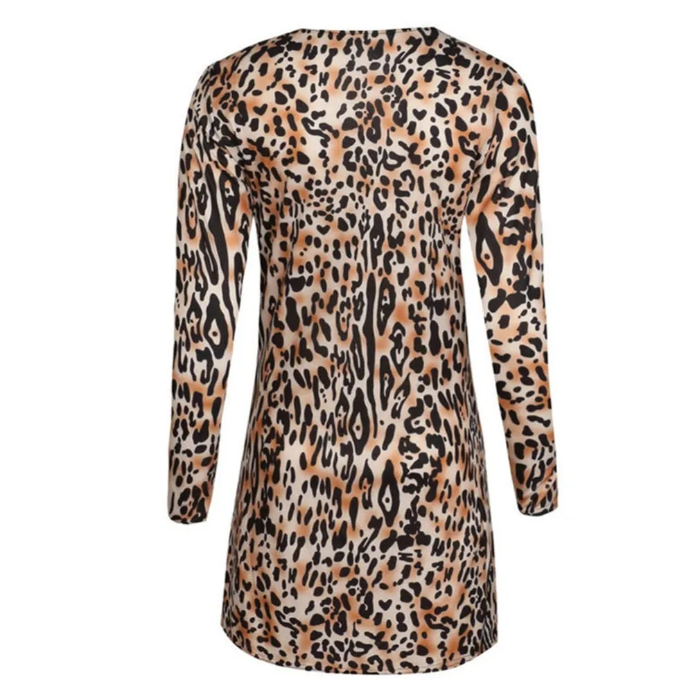 VenusFox Autumn Winter Women Casual Leopard Print Long Sleeve Loose Knitting Cardigan