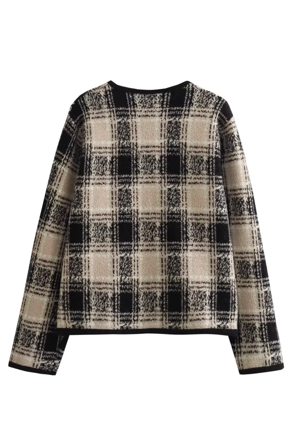 'Wanda' Double-Breasted Square Neck Knitted Plaid Jacket