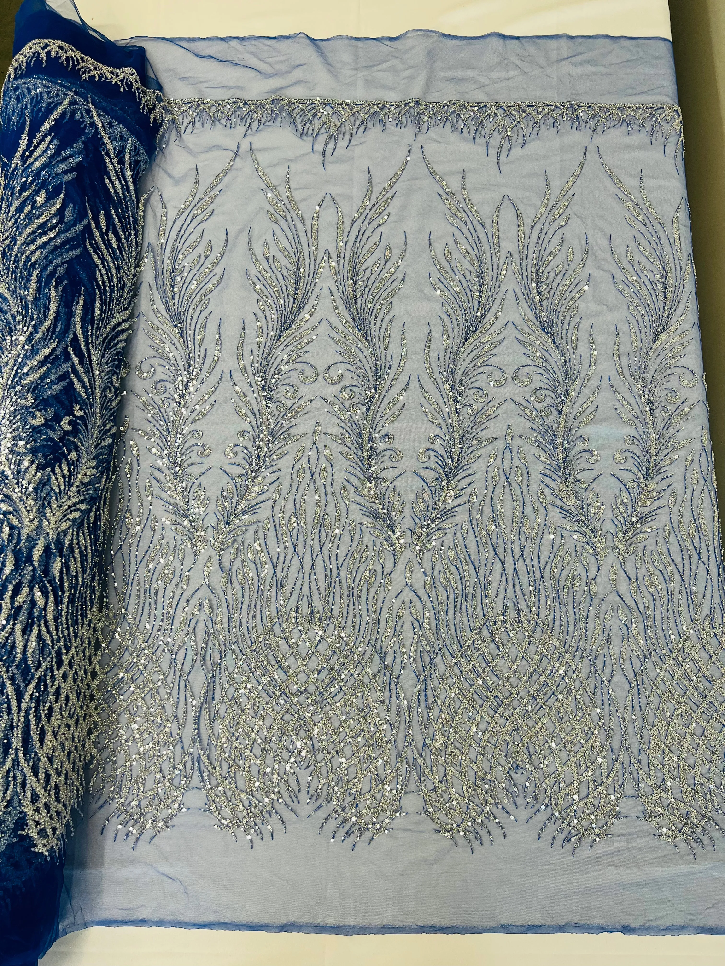 WING FEATHER DAMASK BEADED LACE (By The Yard)