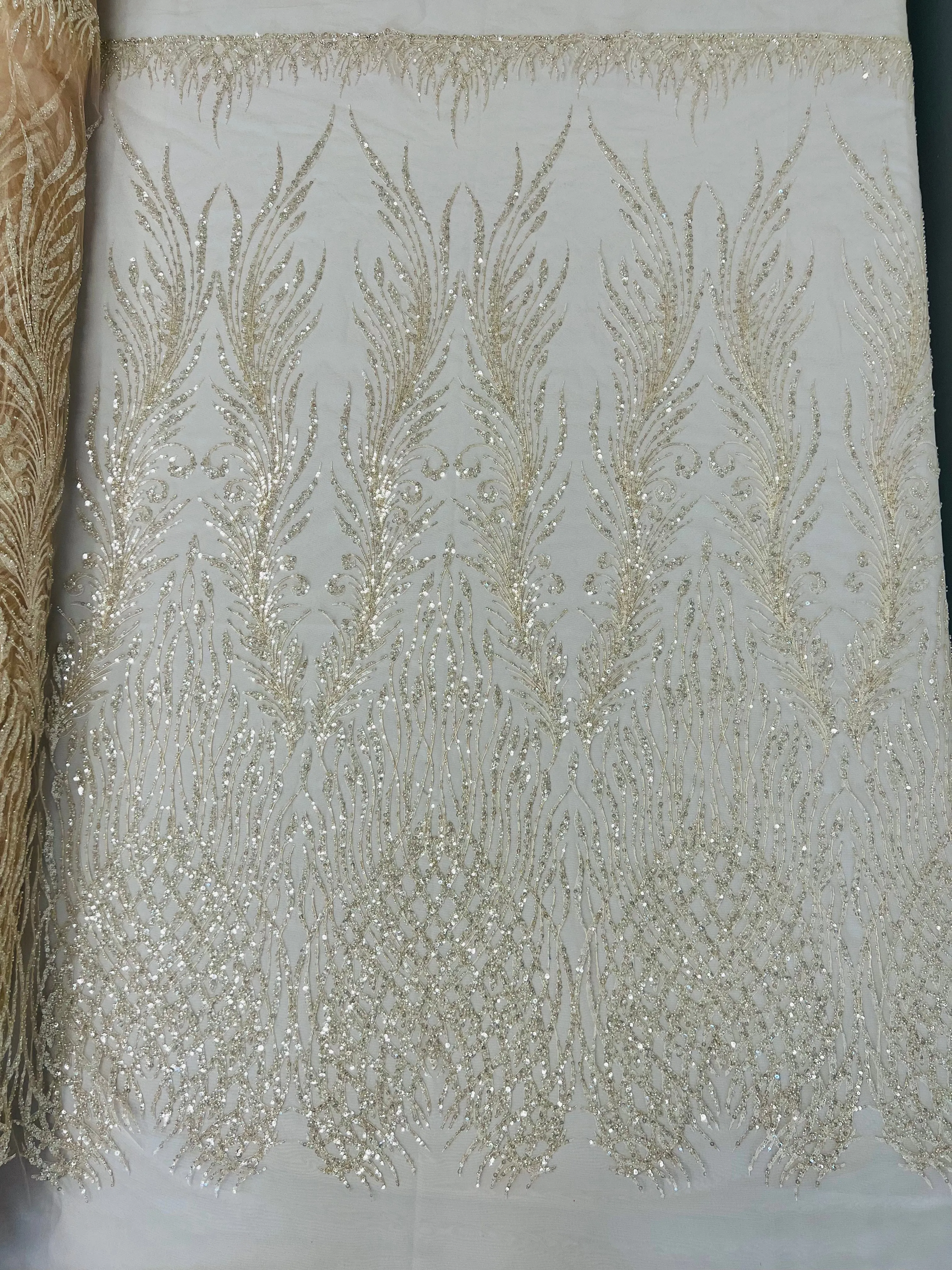 WING FEATHER DAMASK BEADED LACE (By The Yard)