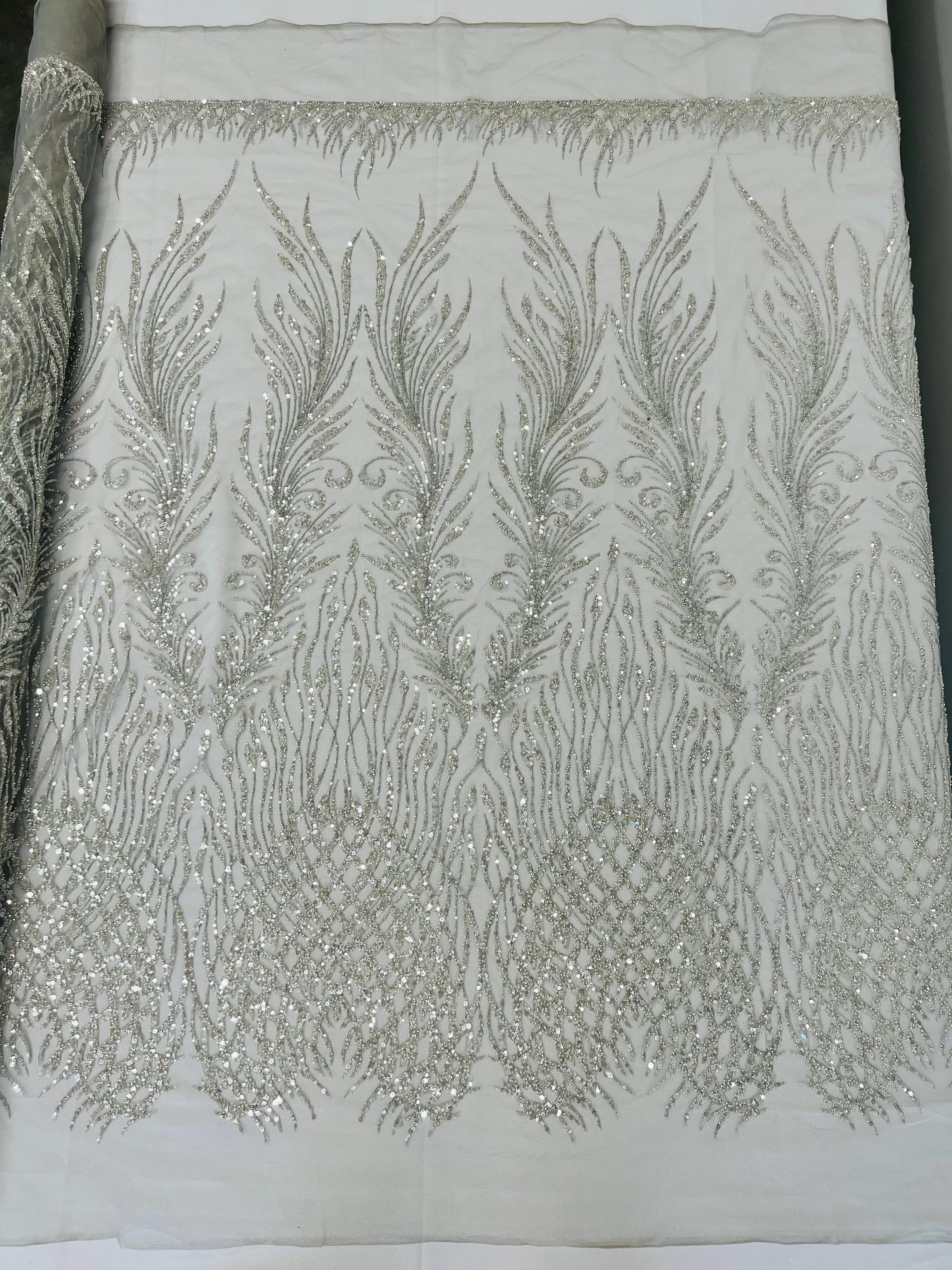 WING FEATHER DAMASK BEADED LACE (By The Yard)