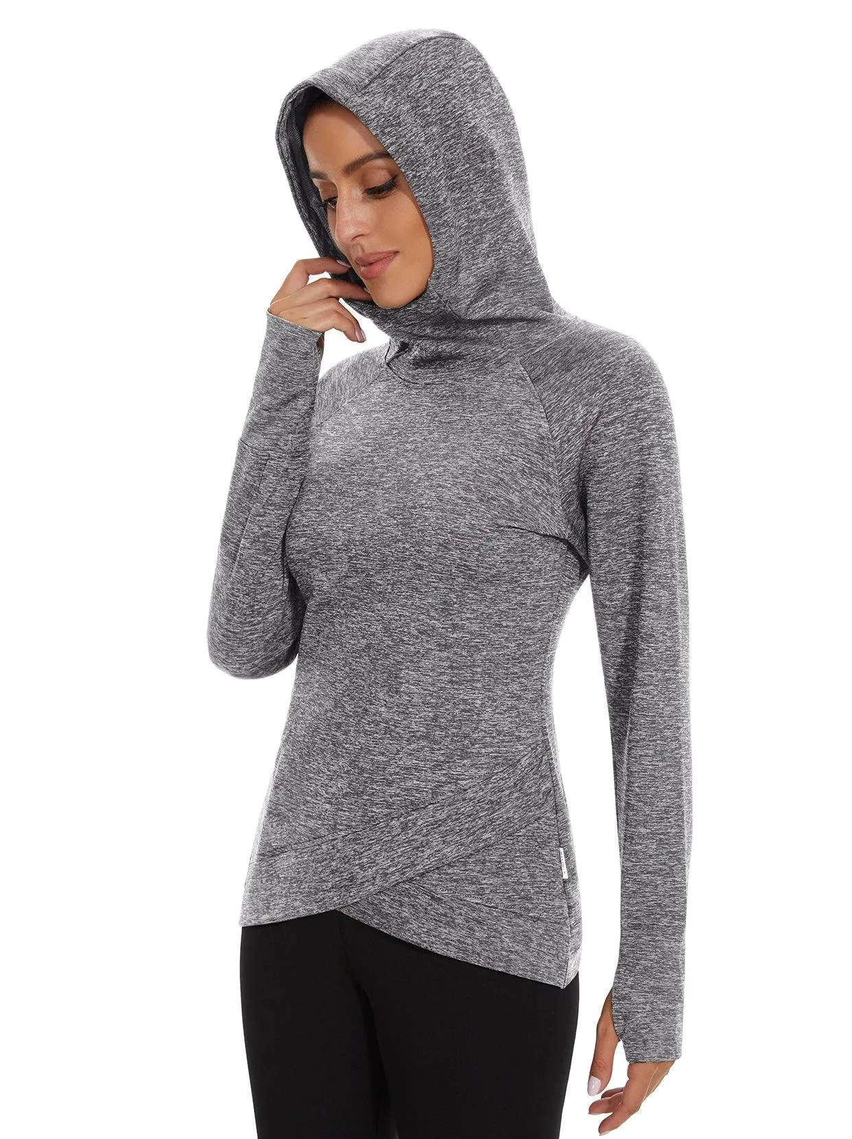 Women's Hoodie Crossed Hem Long-sleeve Thermal Tops