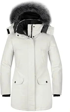 WOMEN'S WARM WINTER COAT LONG THICKEN PUFFER JACKET WITH REMOVABLE FUR TRIMMED HOOD